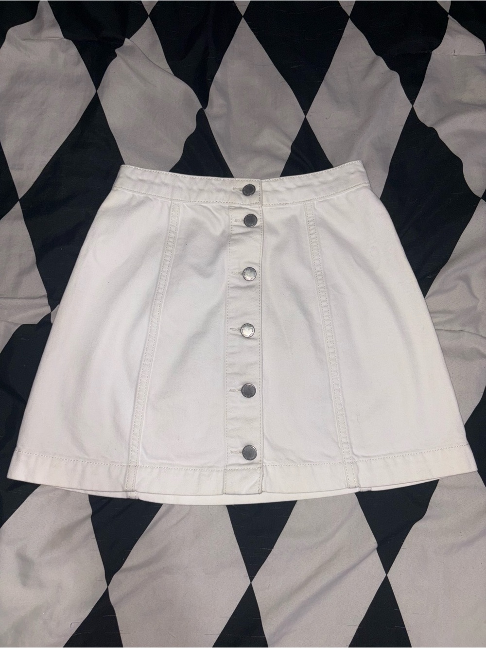 Topshop White Button-Front Skater Mini Skirt